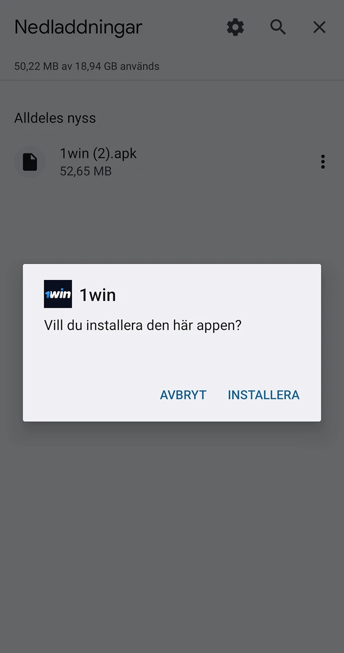 Start the installation process of the 1Win programme and wait for it to complete.