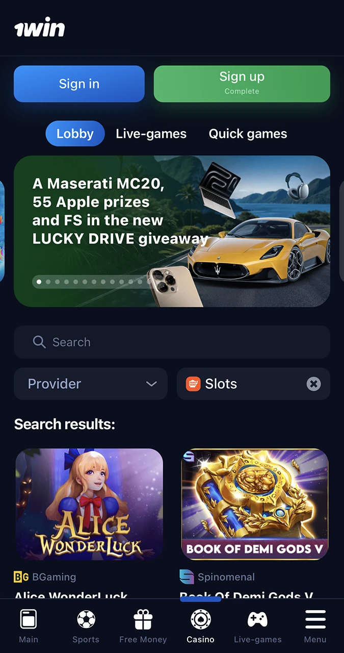 Casino games from 1Win.