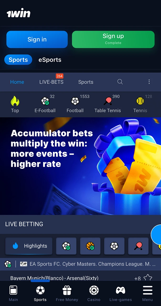 Betting on sporting events at 1Win.