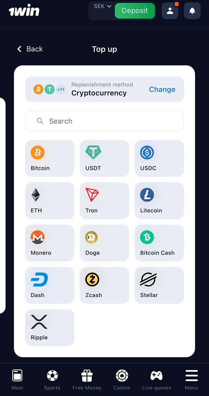 Choose your preferred deposit method available at 1Win.