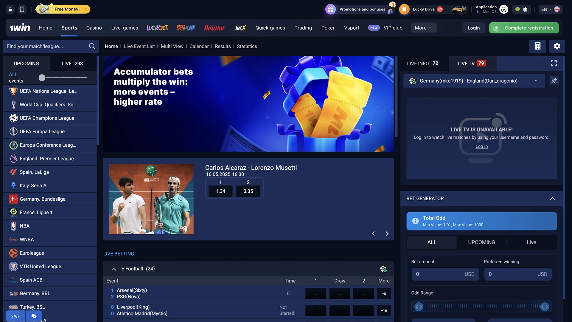 Sports betting from 1Win.